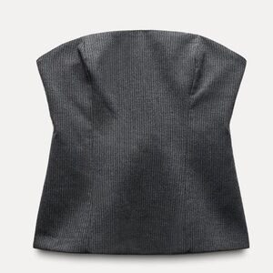 ZARA Pinstripe Grey Strapless Top NWT
